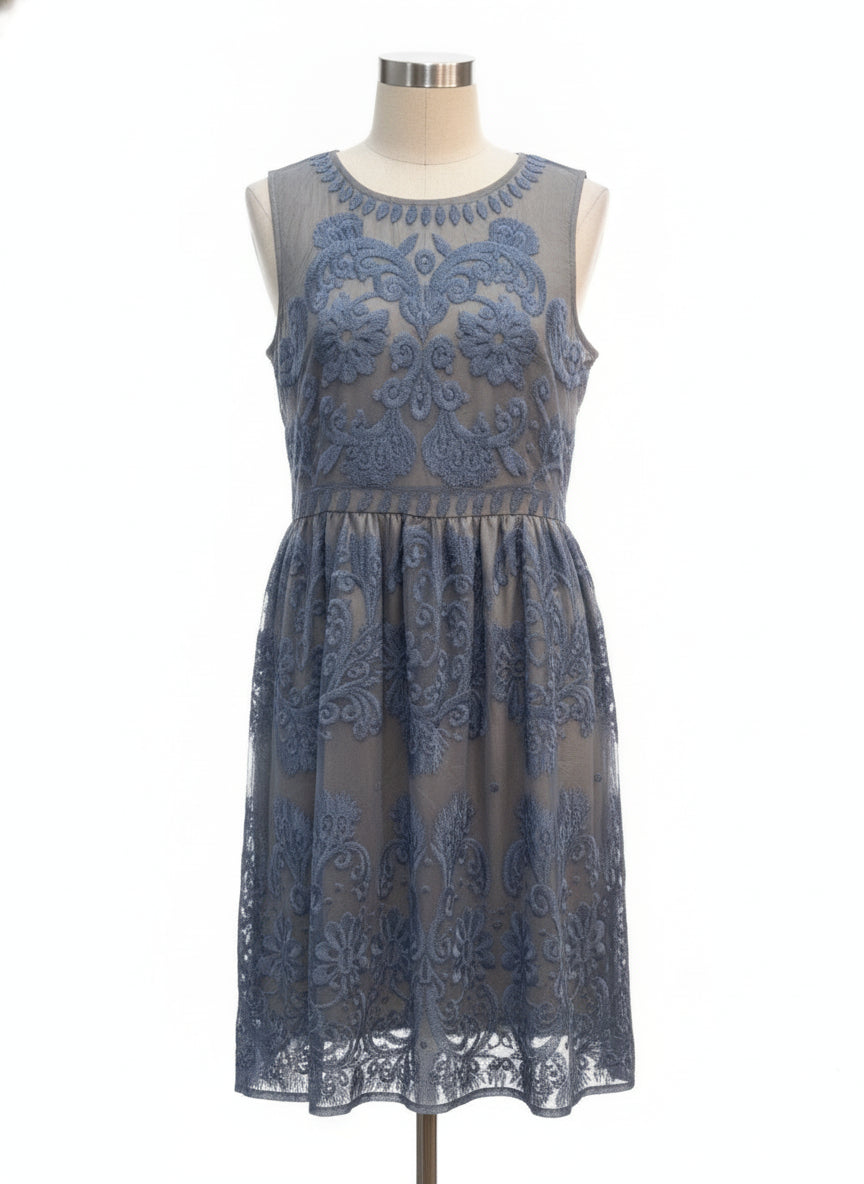 Sundance · Sleeveless Dress Blue Lace Overlay · 10 · Blue