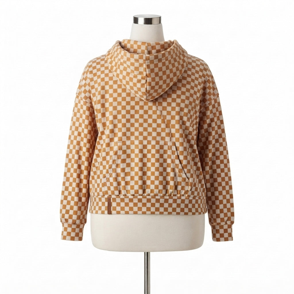 AMPERSAND · Checkered Hoodie · L/XL · Brown and White