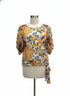 Dantella · Balloon Sleeve Side Tie Top · Large · Yellow Floral