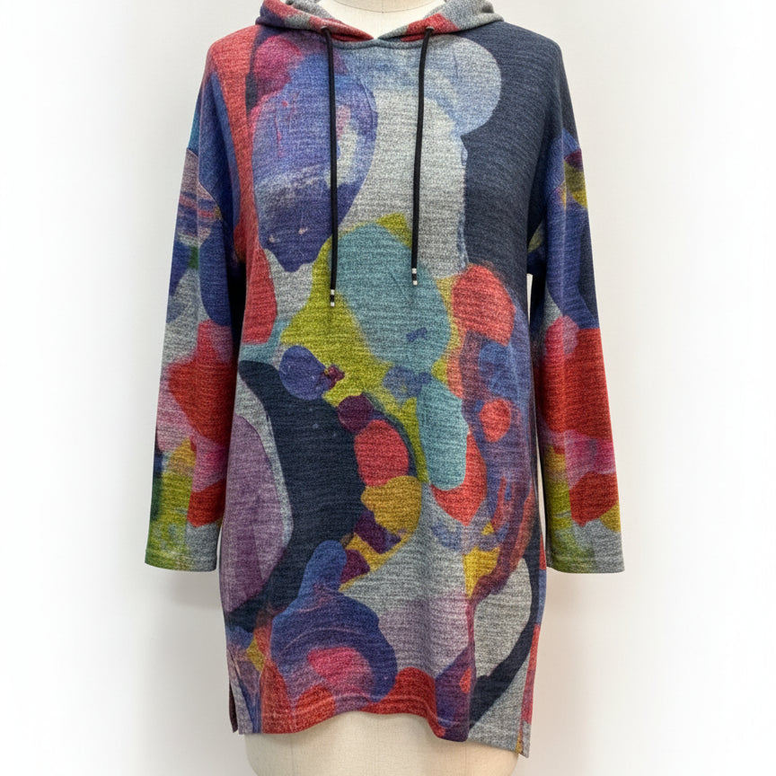Claire Desjardins · Hooded Abstract Art Print Pullover · Large · BlueMulti