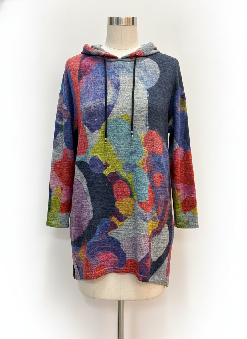Claire Desjardins · Hooded Abstract Art Print Pullover · Large · BlueMulti