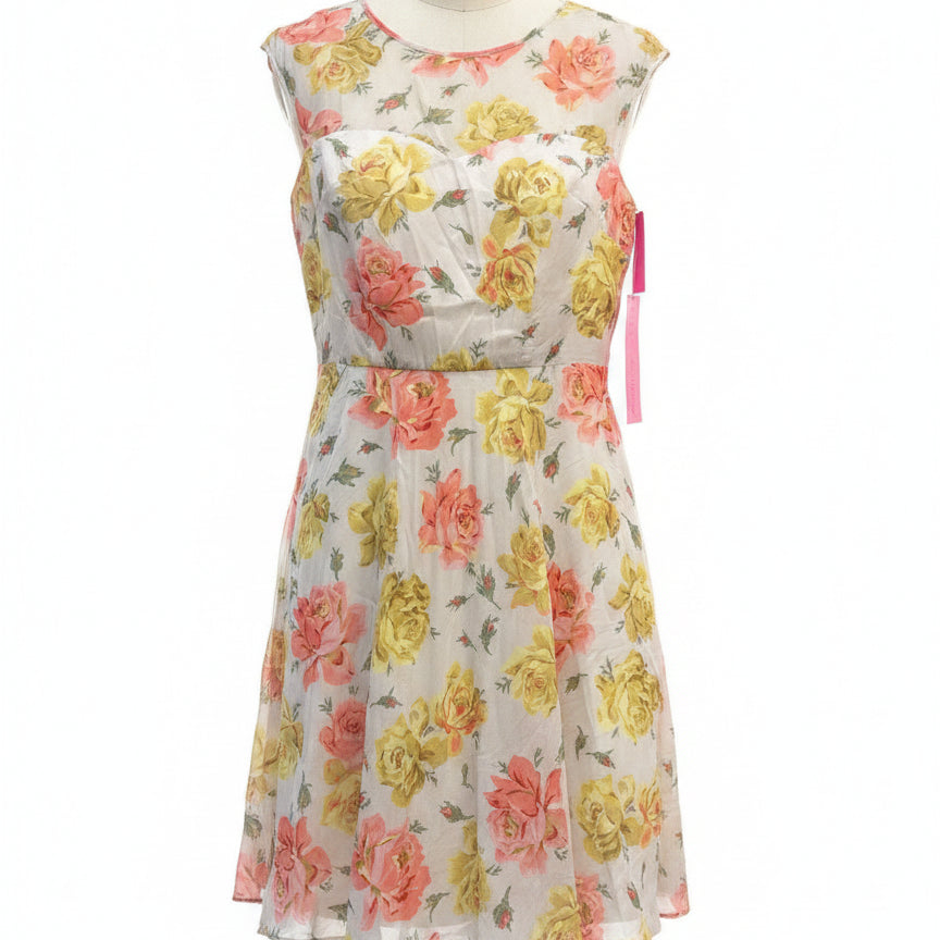 Betsey Johnson · Floral Print with Mesh Detail · 8 · Cream Floral