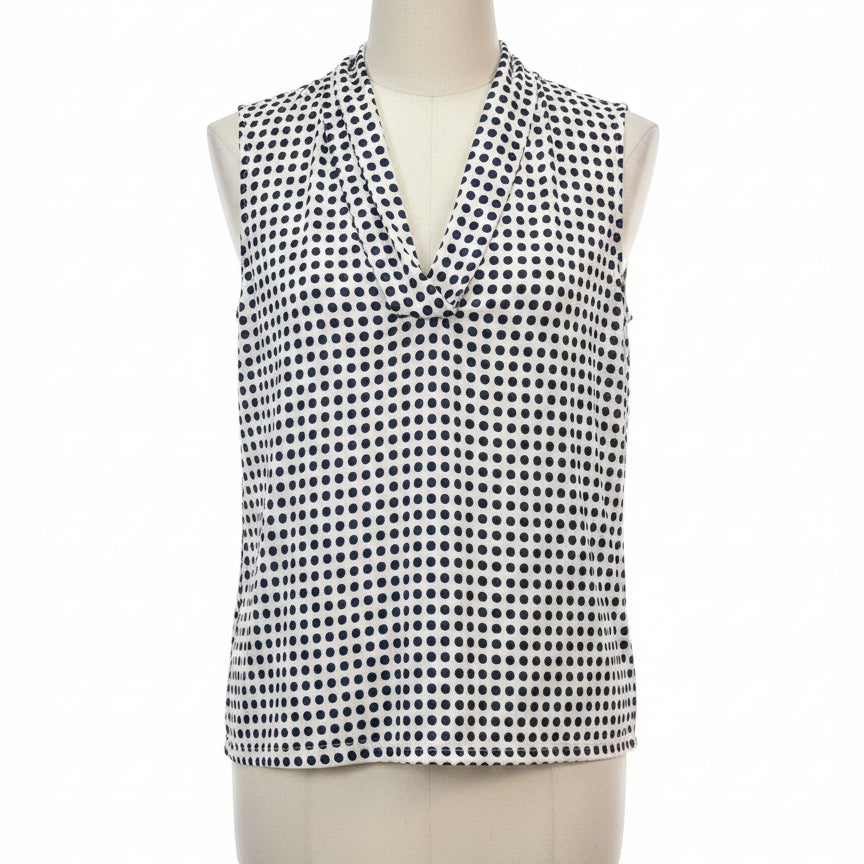 Anne Klein · Sleeveless Top · Medium · Navy/Cream Polka-Dot