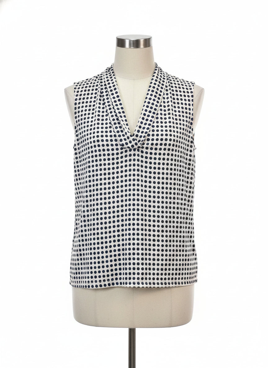 Anne Klein · Sleeveless Top · Medium · Navy/Cream Polka-Dot