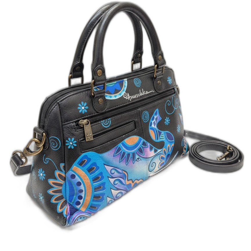 Anuschka · Elephant Handpainted Handbag · Convertible · BlackBlue Leather