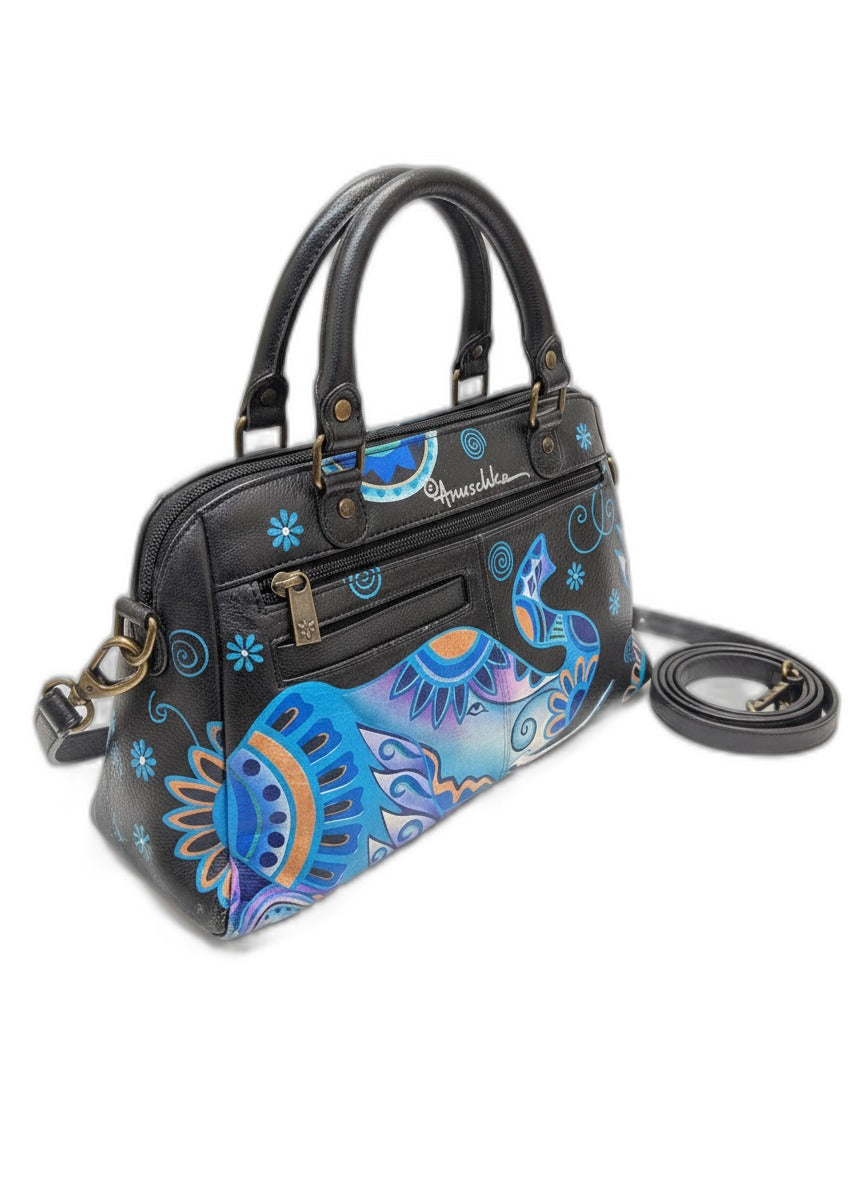 Anuschka · Elephant Handpainted Handbag · Convertible · BlackBlue Leather