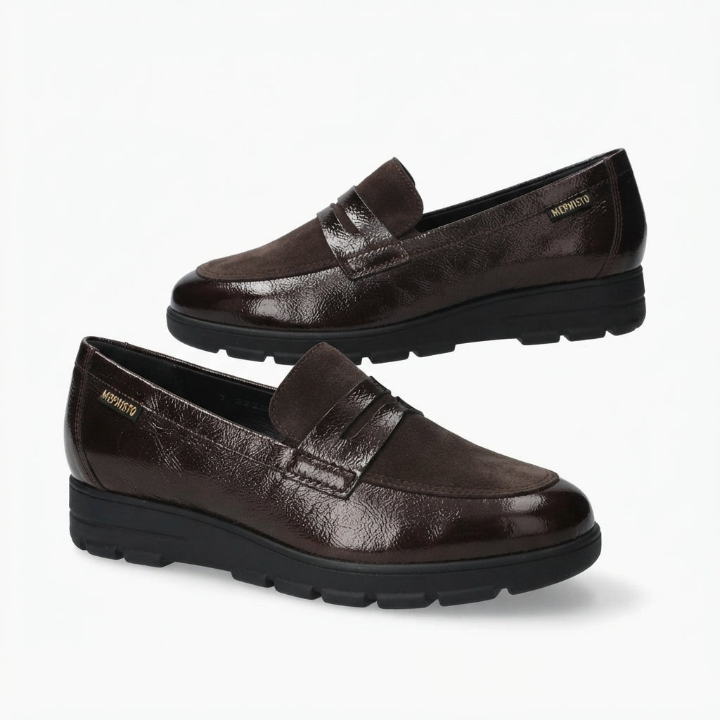 Mephisto · Carima Patent and Suede Loafers · 7 · Brown Leather
