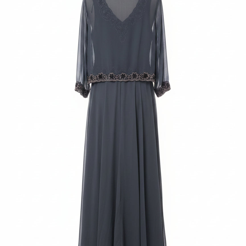 JKARA · Sleeveless Dress With Topper · 14 · Gray Beaded