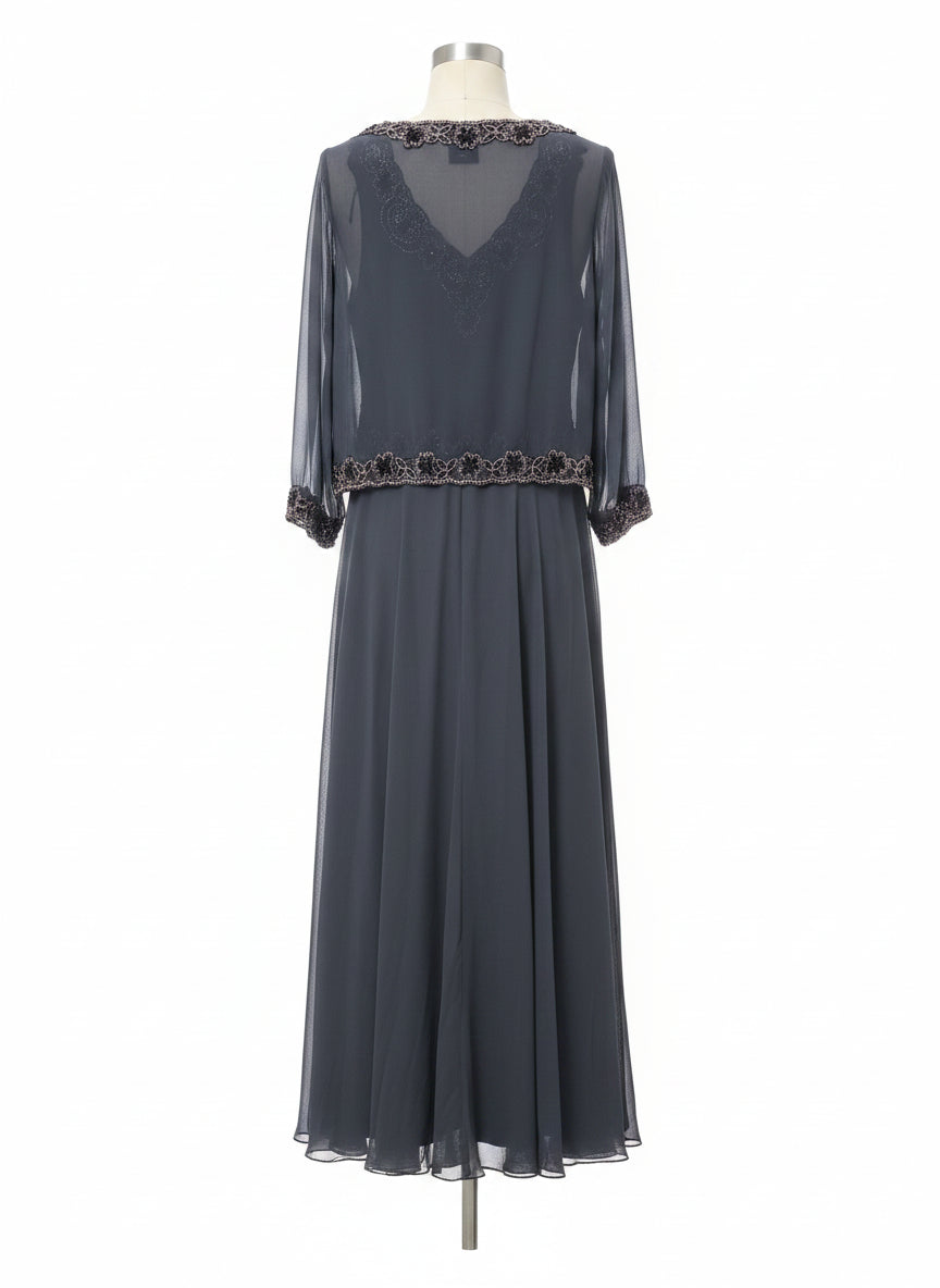 JKARA · Sleeveless Dress With Topper · 14 · Gray Beaded