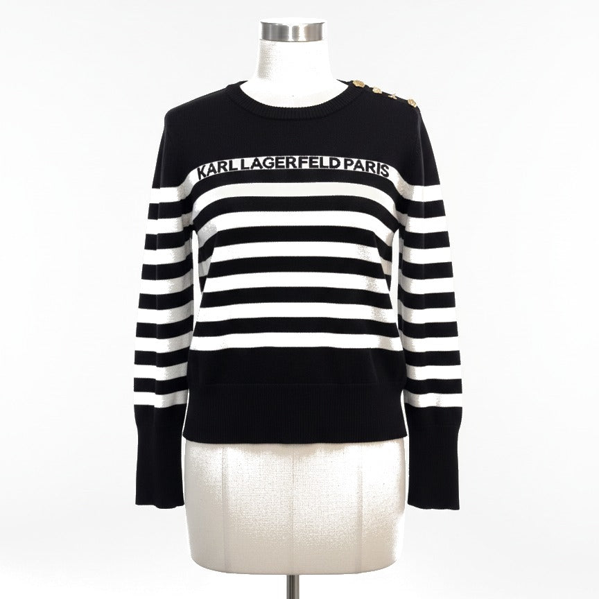 Karl Lagerfeld · Classic Style Gold Button Detail · Large · Black/White Striped
