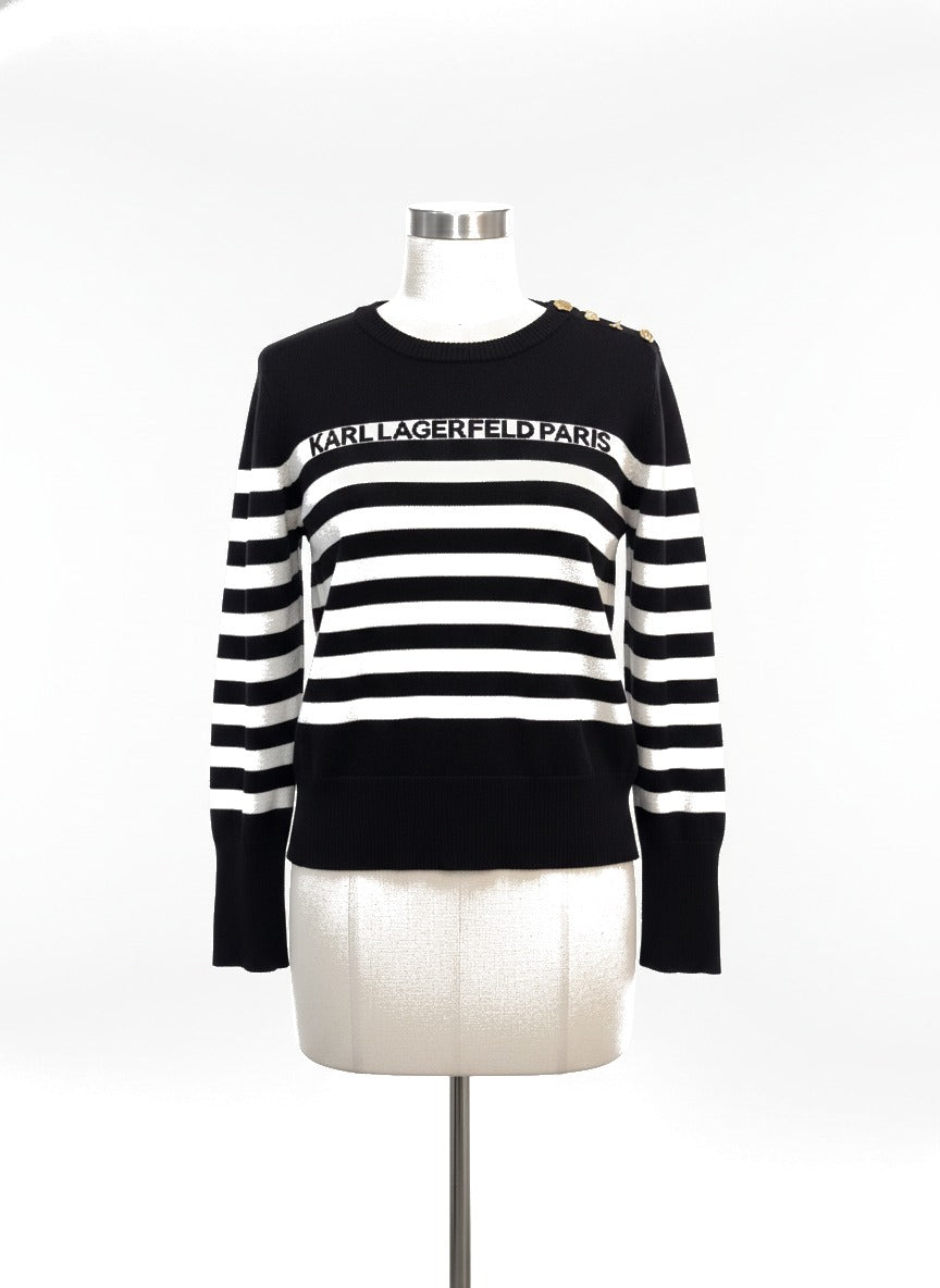 Karl Lagerfeld · Classic Style Gold Button Detail · Large · Black/White Striped