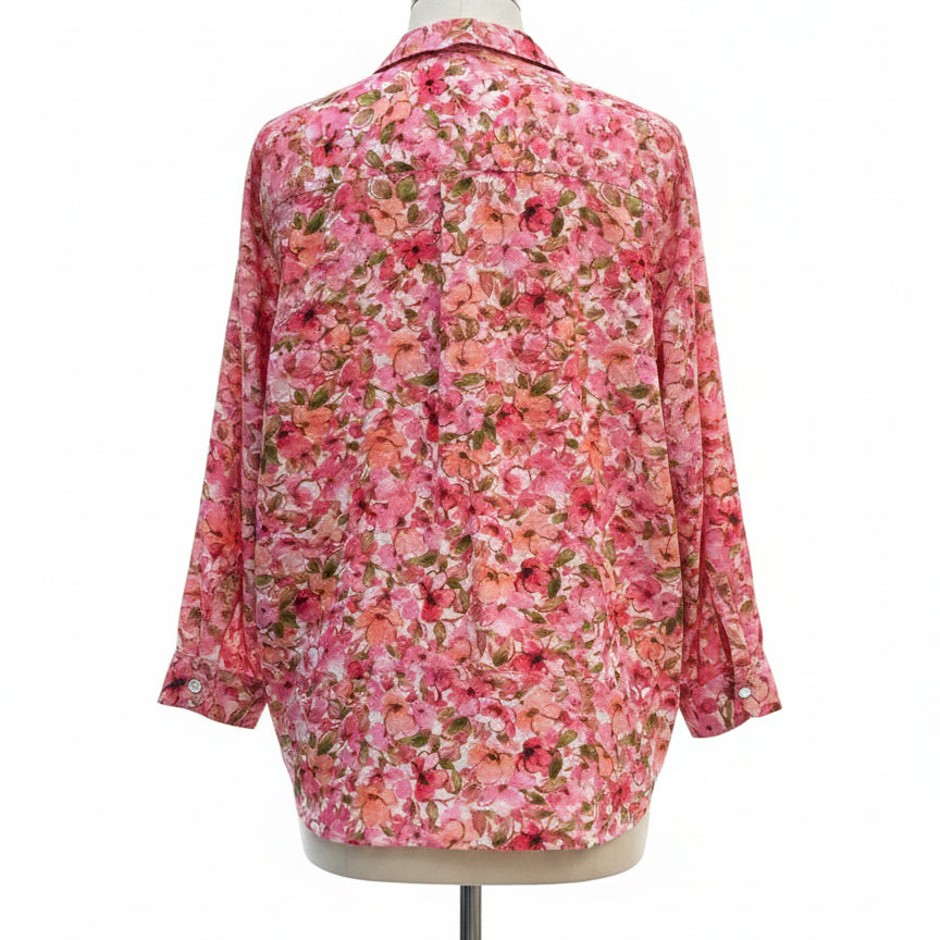 Jones New York · Roll Tab Shirt · Large · Rose Floral