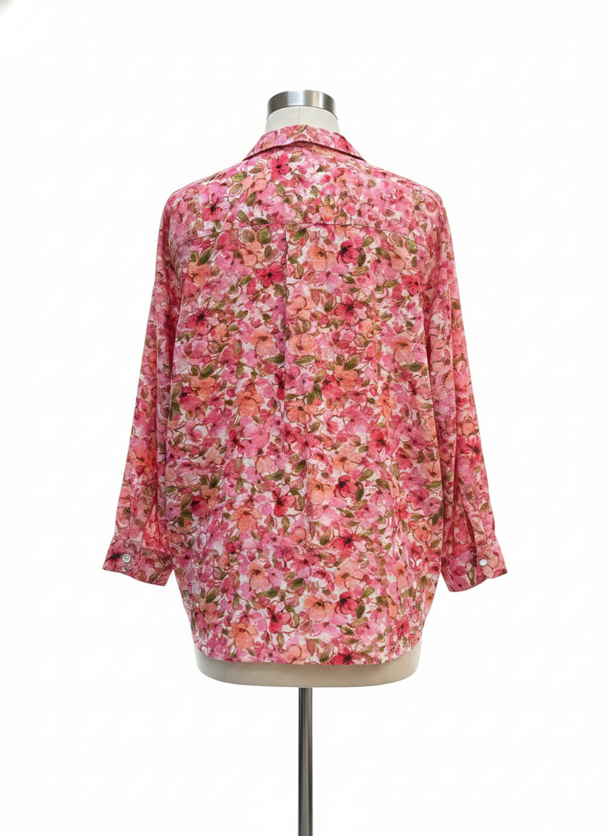 Jones New York · Roll Tab Shirt · Large · Rose Floral