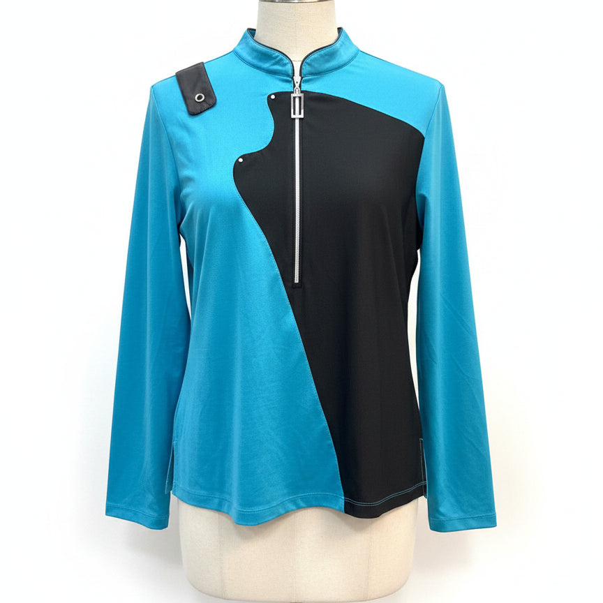 JamieSadock · Long sleeve quarter-zip golf top · Large · Turquoise and Black