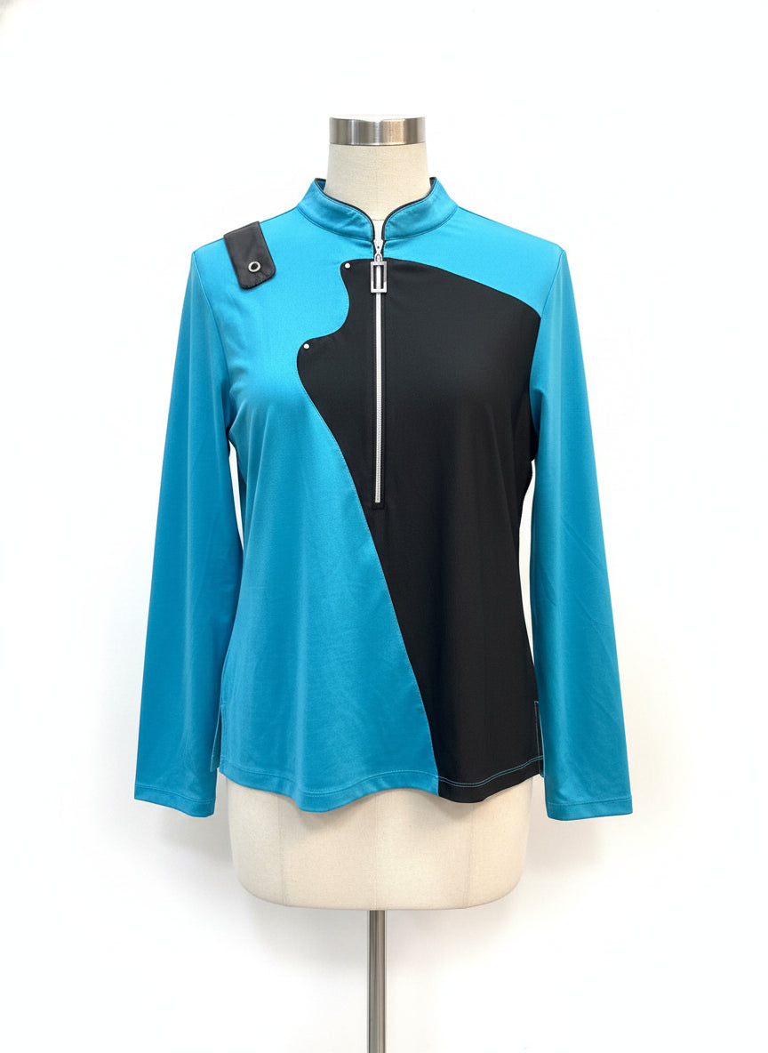 JamieSadock · Long sleeve quarter-zip golf top · Large · Turquoise and Black