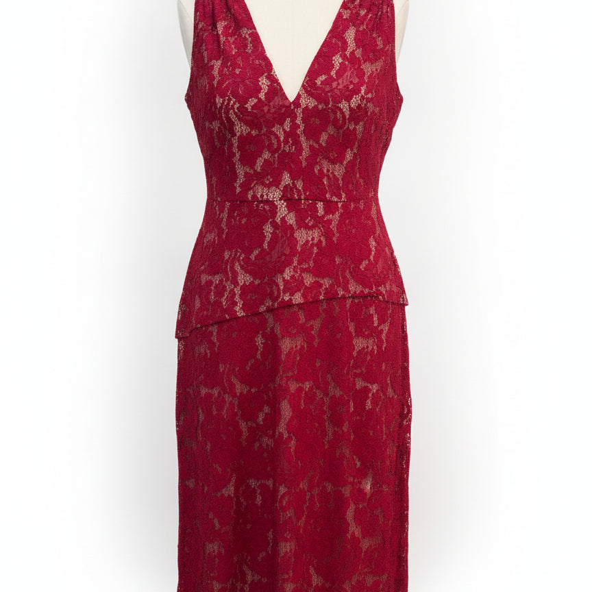 WHBM · sleeveless lace · 10Petite · RedTan