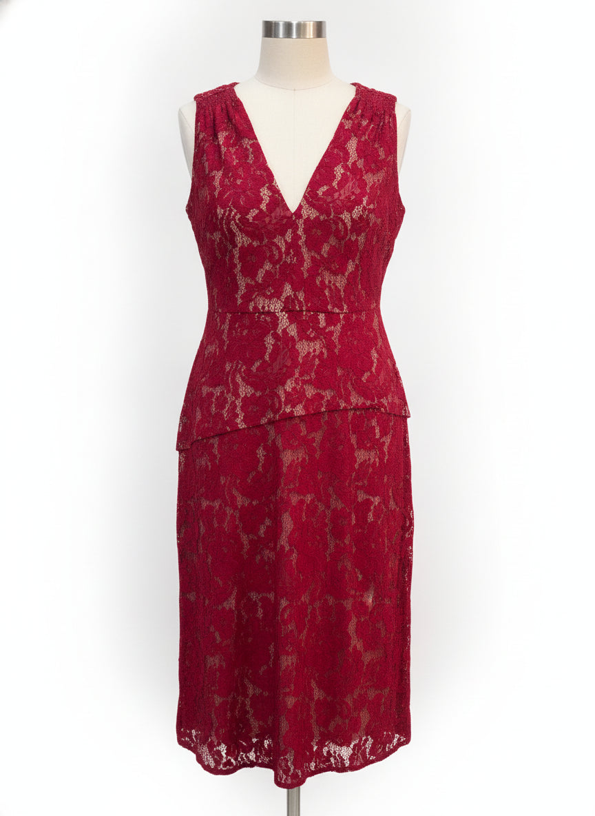 WHBM · sleeveless lace · 10Petite · RedTan