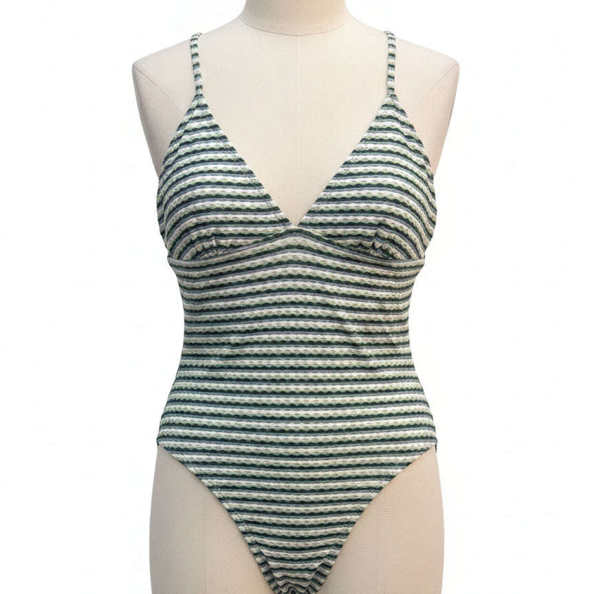 Shade&Shore · High Leg Cheeky · Large · GreenWhite