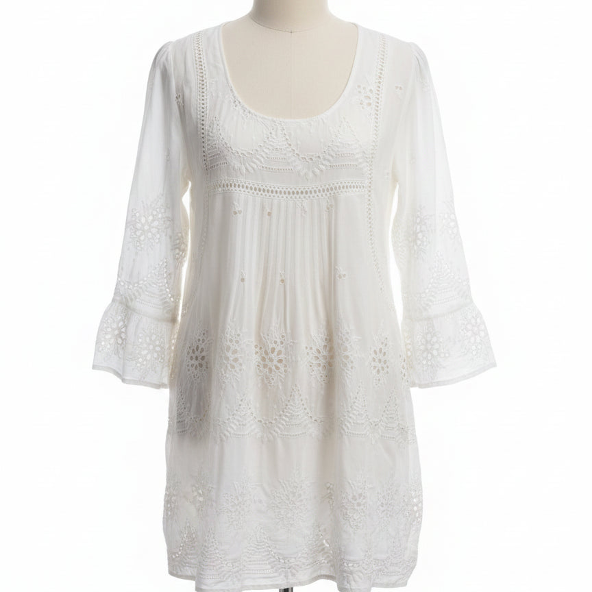 Sundance · Eyelet Lace Tunic · Medium · White