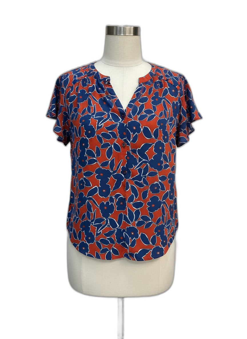 Banana Republic · Cap Sleeve Top RustNavy Floral Print · Medium · Rust/Navy Floral