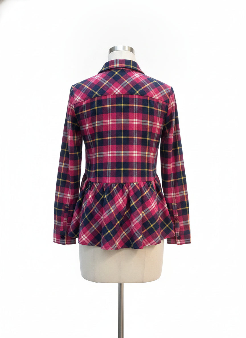 Sundance · Plaid Peplum Top · Medium · FuchsiaNavy