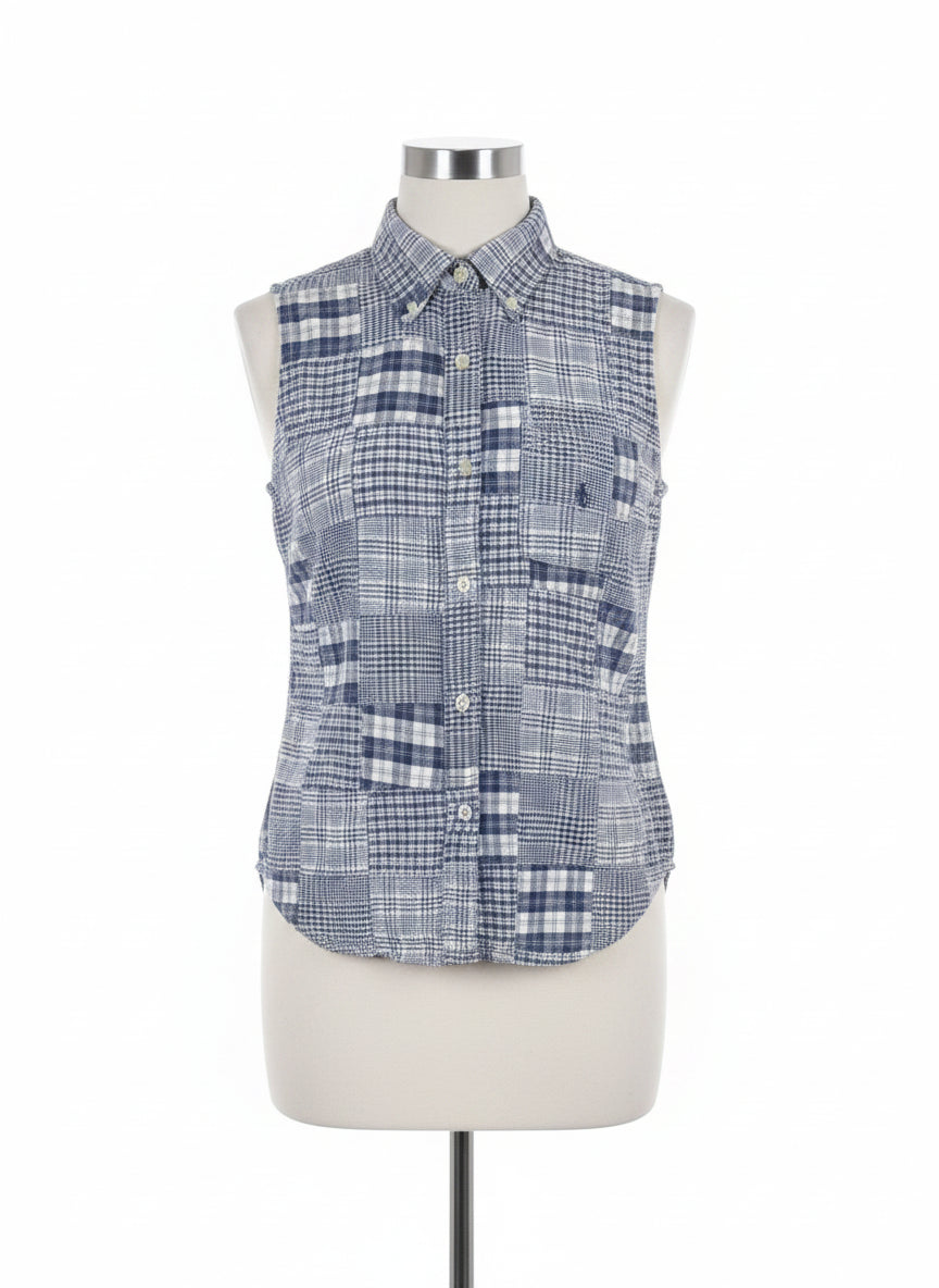 RalphLauren · Sleeveless Button Up · S/M · BlueWhite Plaid
