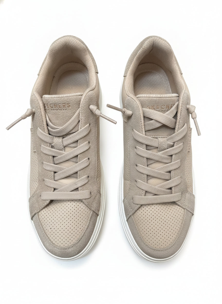 Skechers · Street Flex - Flossy Platform Sneakers · 9.5 · Taupe Suede