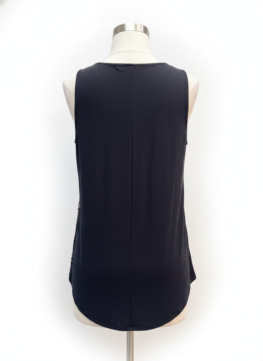 CABI · Cowl drape #829 Cat Lover Tank top · Large · Black/Beige