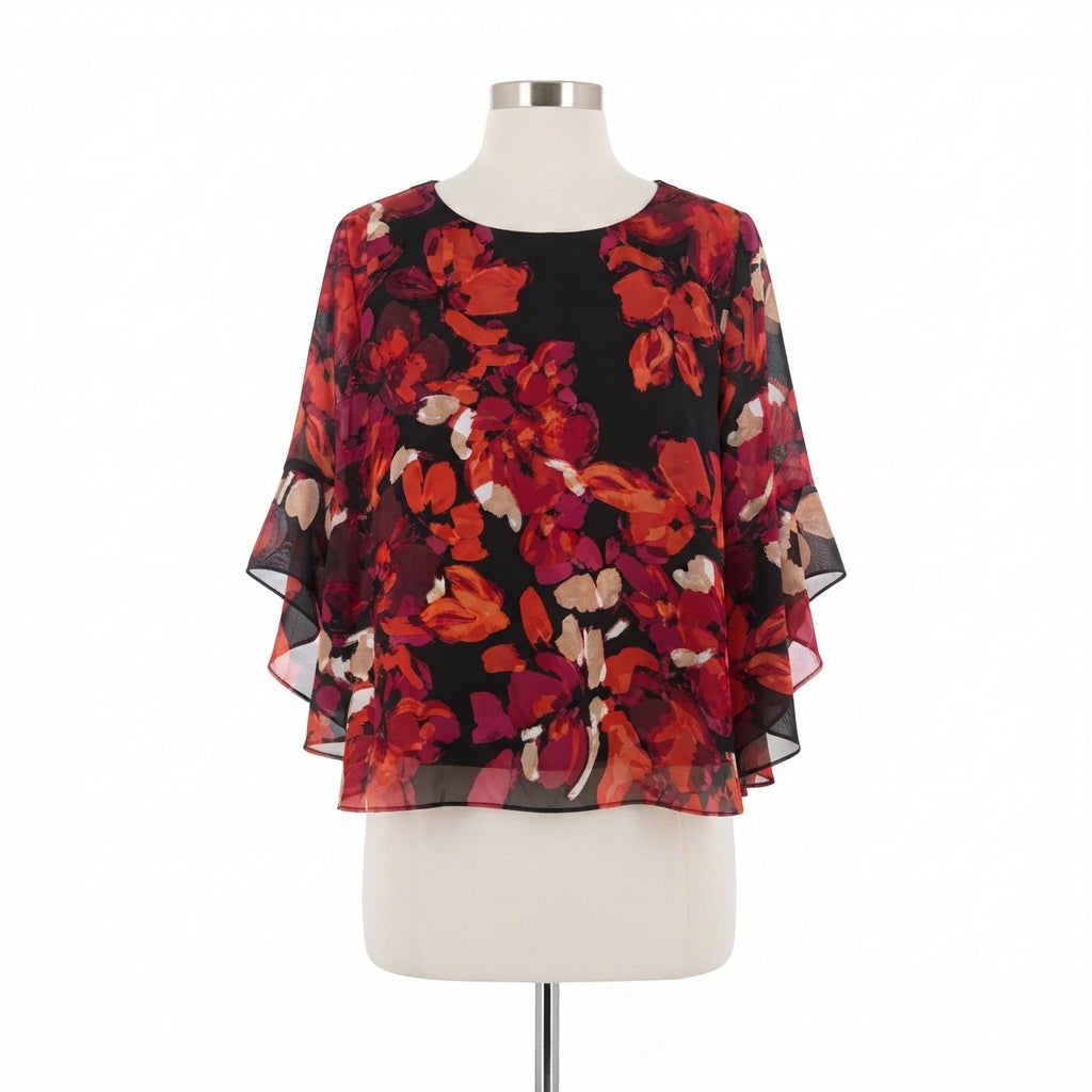 Kasper · Bell Sleeve Top · XLarge · RedFloral