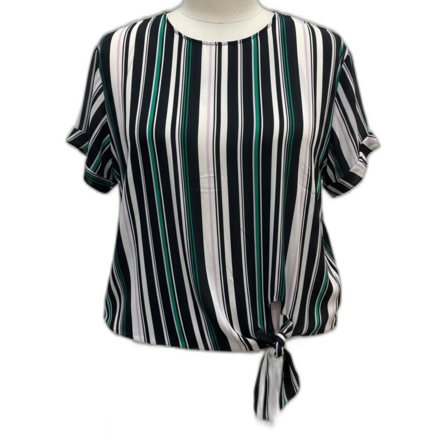 Worthington · Short Sleeve Top · 1X Tall · BlkGreen Striped