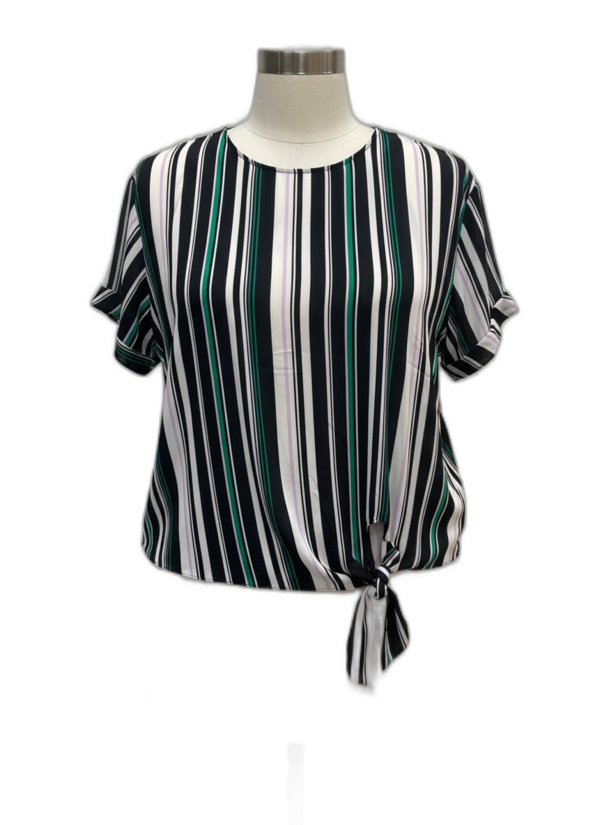Worthington · Short Sleeve Top · 1X Tall · BlkGreen Striped