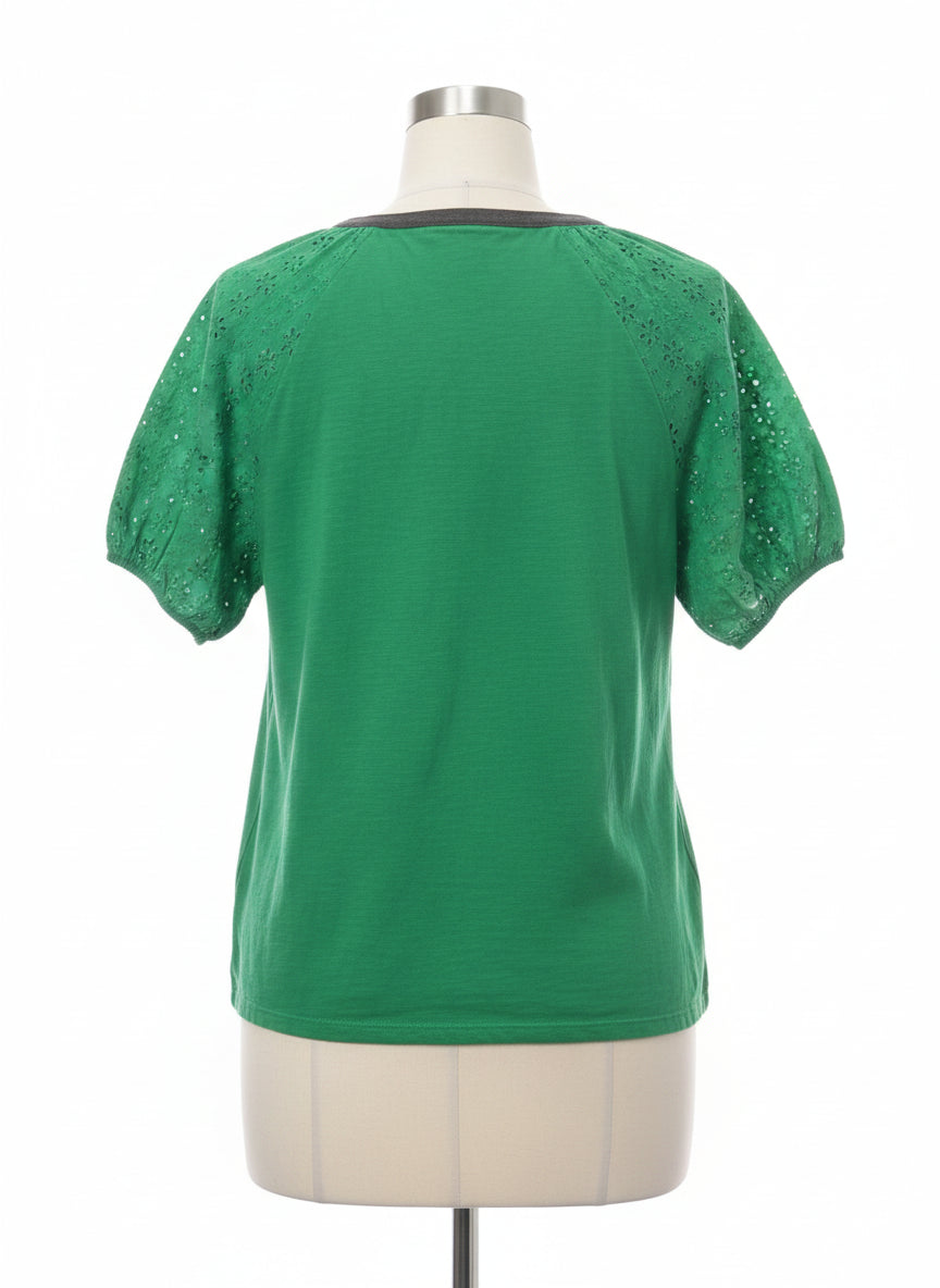 Lucky Brand · Eyelet Detail Sleeves Short Sleeve Top · Medium · Green