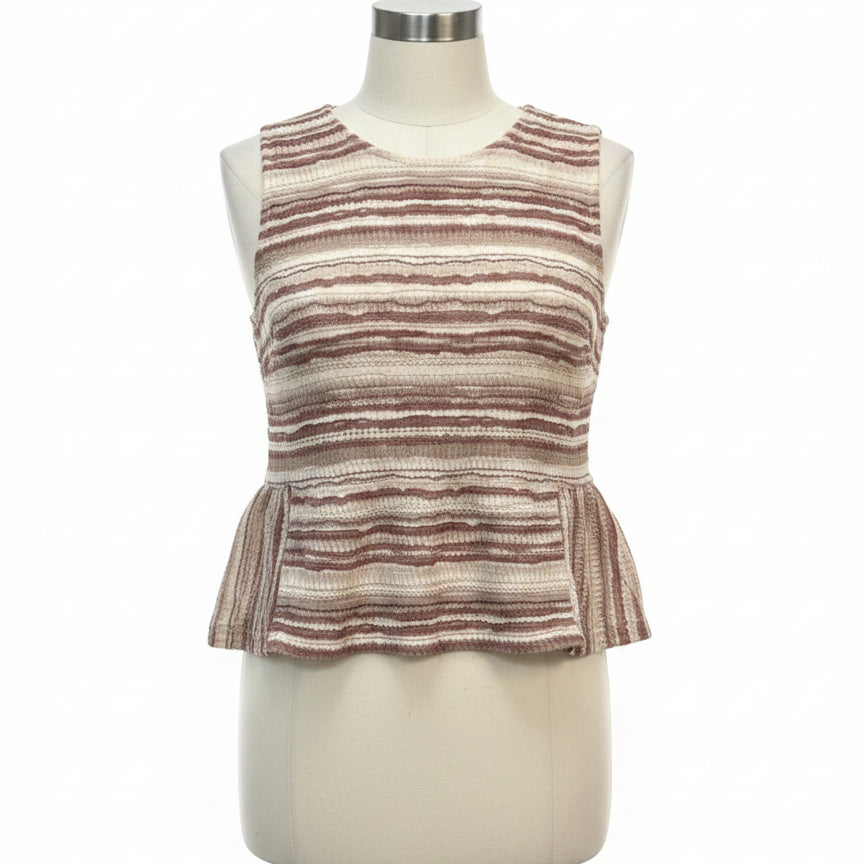 Anthropologie · Blue Tassel Sleeveless Striped Cropped Peplum Top · Small · Cream Lavender
