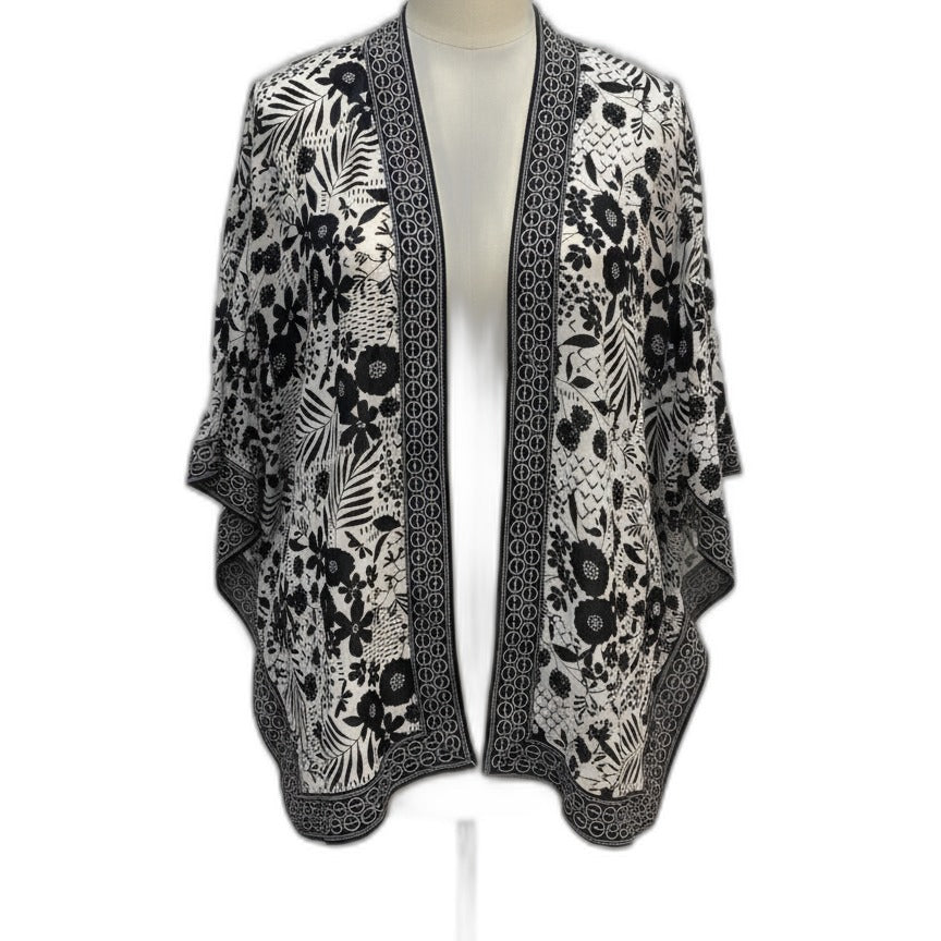Max Studio · Open Drape Cardigan · 1X · Black and White Floral