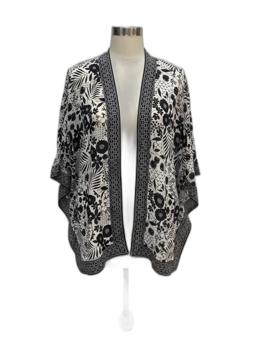 Max Studio · Open Drape Cardigan · 1X · Black and White Floral