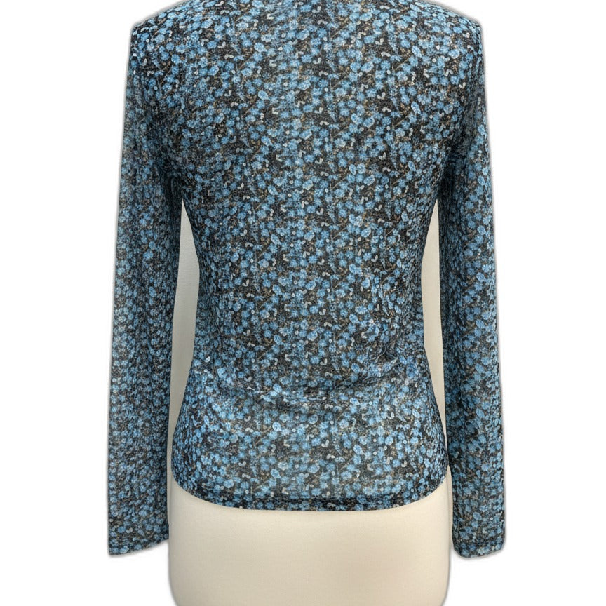 Jane&Delancey · Mock Neck Top · Large · Blue Black Floral