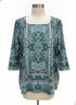 Charter Club · Tunic Top · 2X · Teal, Cream, Black Paisley