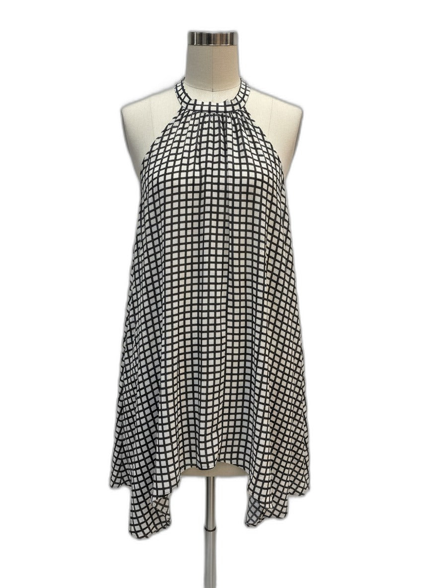 Tildon · Tildon Dress w/ Front & Back Keyhole · Large · Black/White Grid
