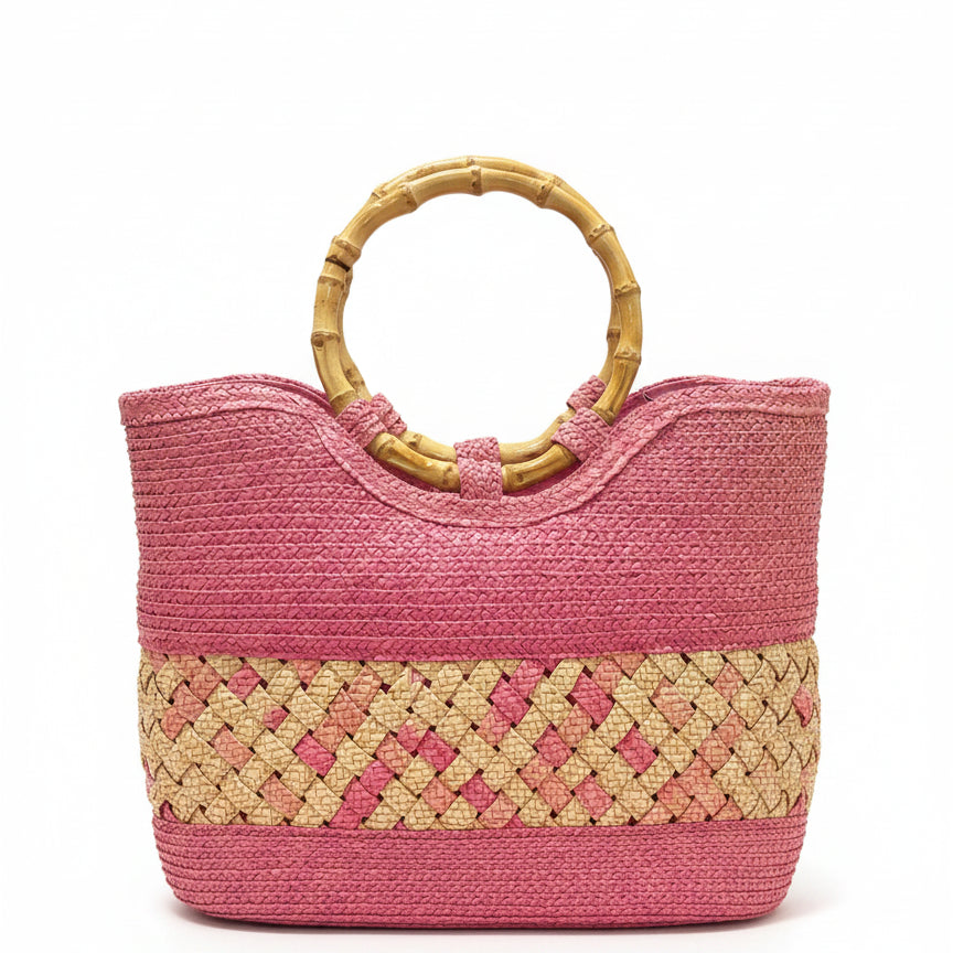 TCR · Woven Tote with Bamboo Handles · Tote · Pink