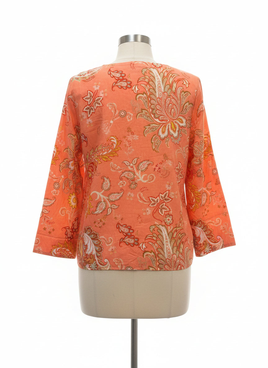 George · LongSleeve Shirt · 1X · Orange Floral Paisley