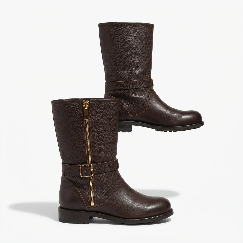 Jimmy Choo · Durum Leather Biker Boots · 9 · BrownGold