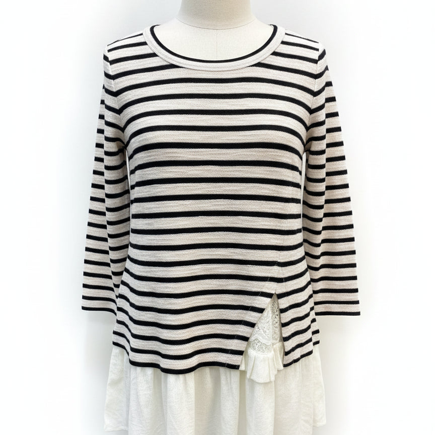 MaEve · Striped Cotton Blend · Large P · CreamBlk