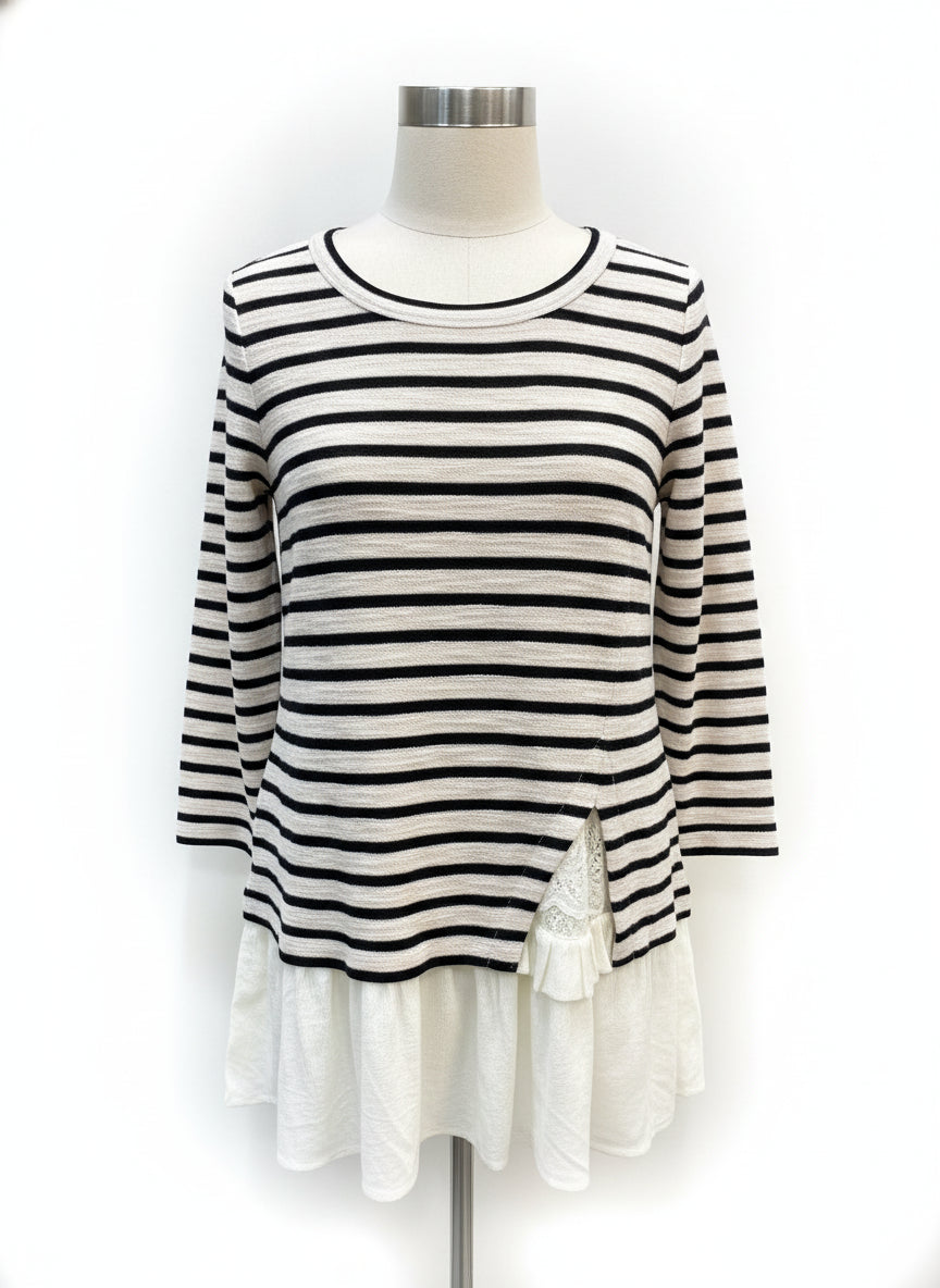 MaEve · Striped Cotton Blend · Large P · CreamBlk