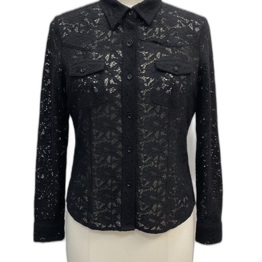 True Grit · Lace Sleeve Top · Medium · Black