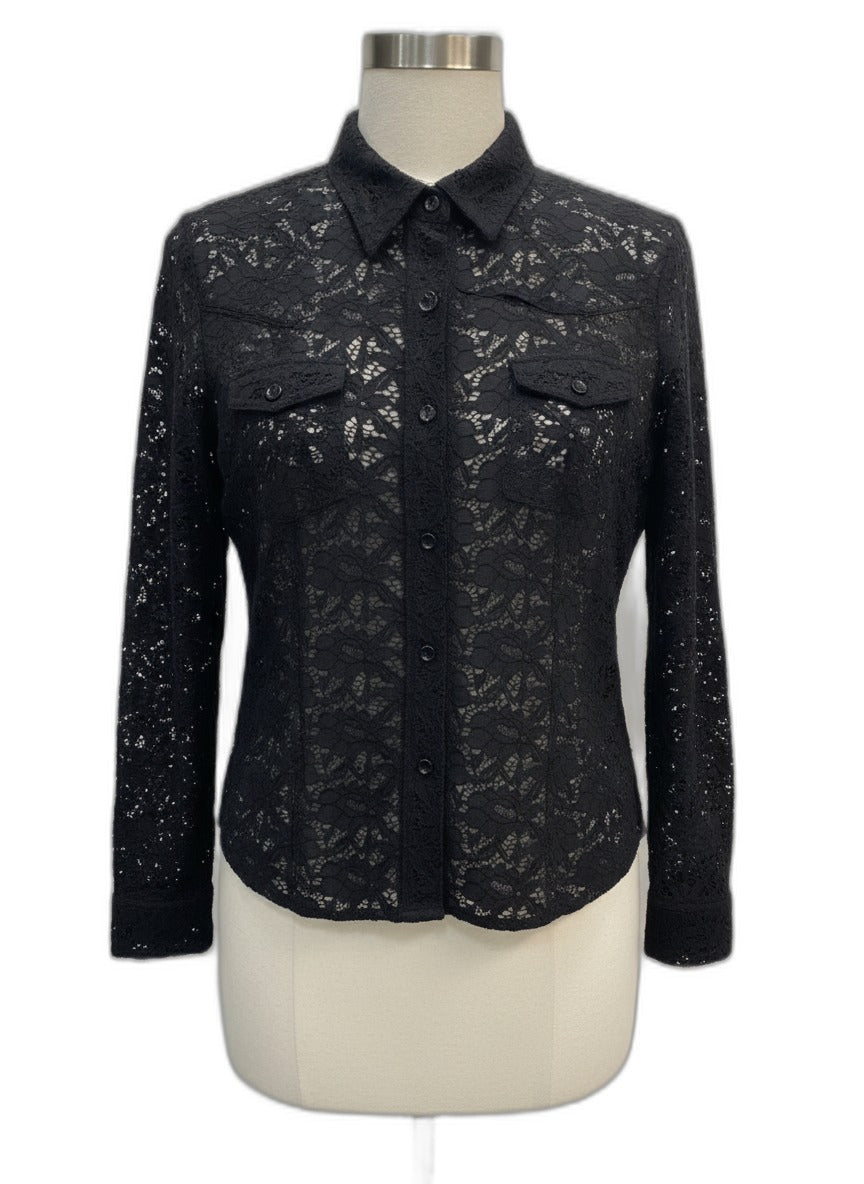 True Grit · Lace Sleeve Top · Medium · Black