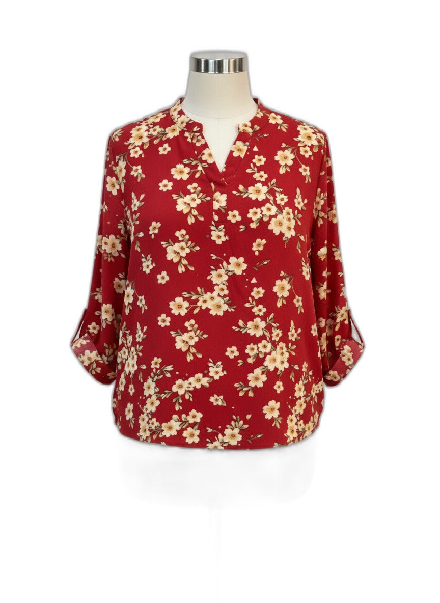 The Clothes Rack · Bell Sleeve Top · 2X/3X · Red Floral Print