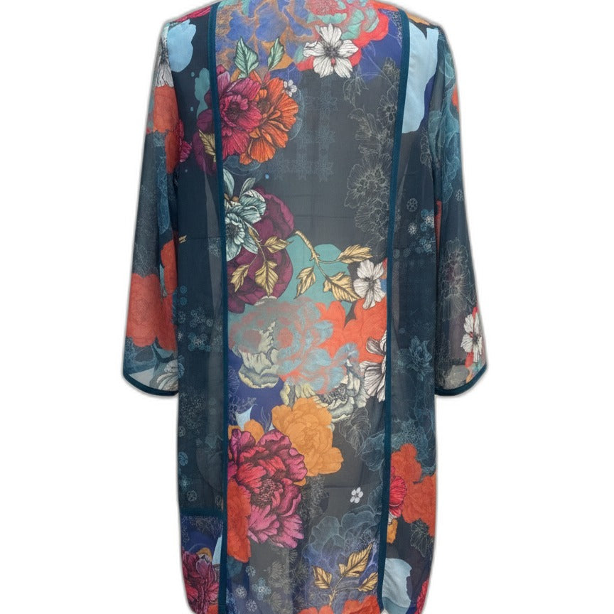 SoftSurroundings · Open Drape Cardigan · Medium · Teal Floral