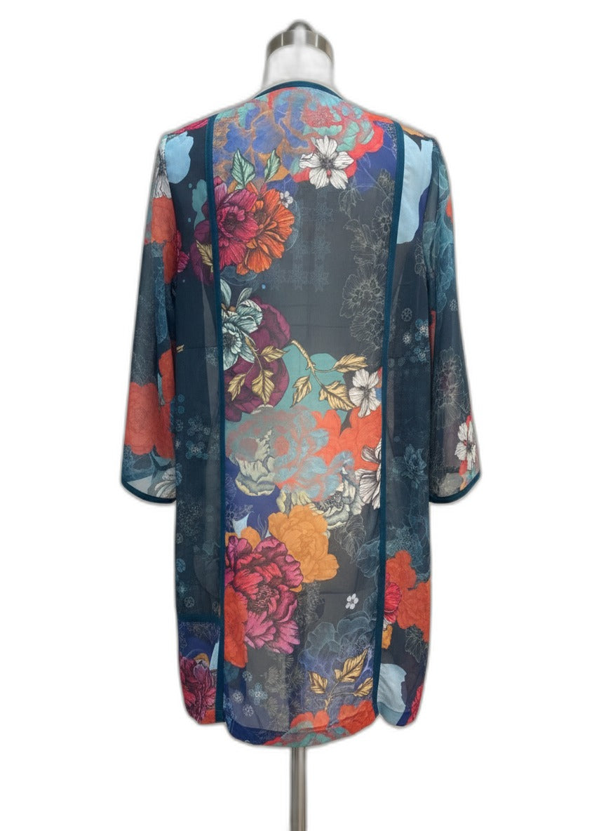 SoftSurroundings · Open Drape Cardigan · Medium · Teal Floral