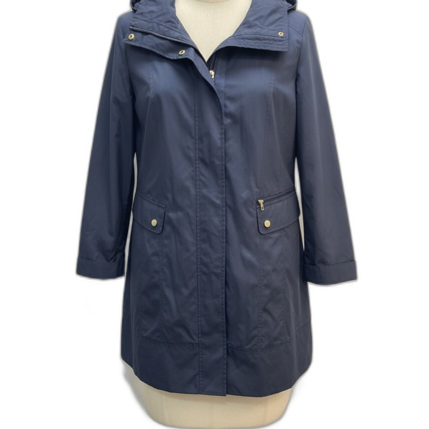 Cole Haan · Hooded Rain Coat with Gold Hardware · Large · Navy