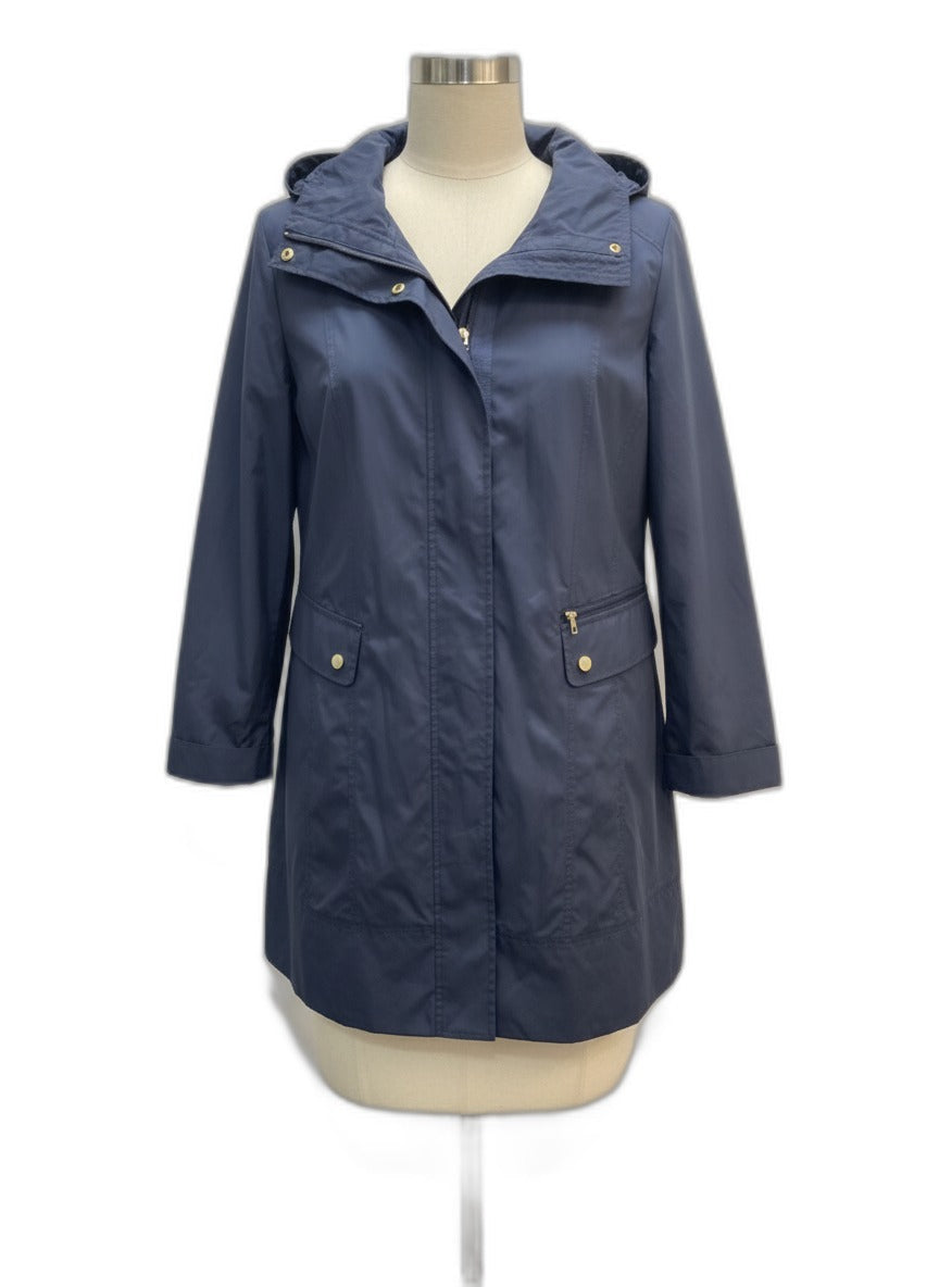 Cole Haan · Hooded Rain Coat with Gold Hardware · Large · Navy